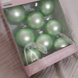 Vtg NOS Martha Stewart Everyday mint green glass ornaments NIB set of 8 2008